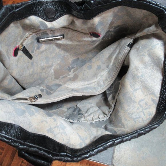 Elliot Lucca Black Leather Woven Tote Bag - Picture 3 of 5